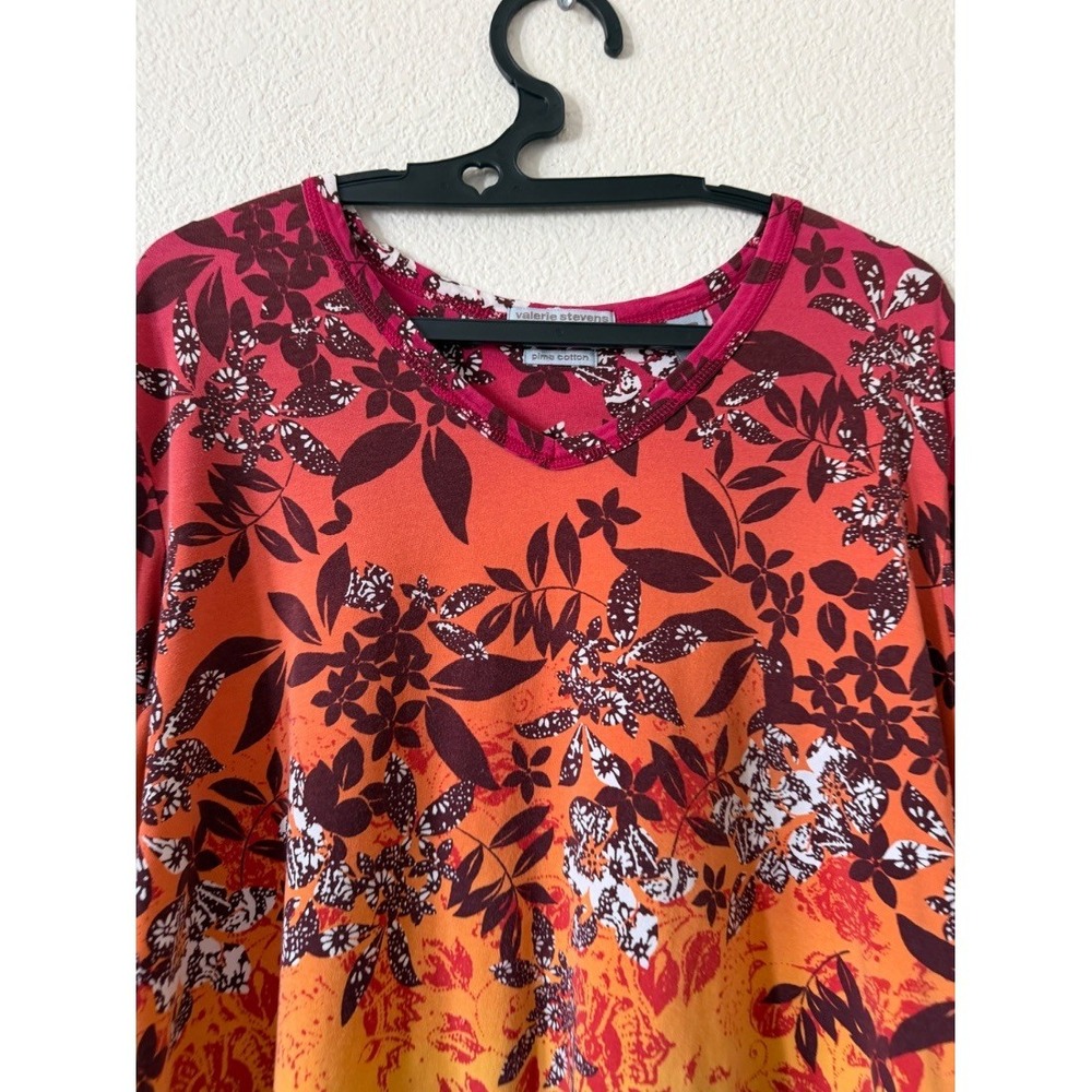 Valerie Stevens Casual Womens Plus 1X Floral Print Pima Cotton‎ Top Blouse - Picture 6 of 14